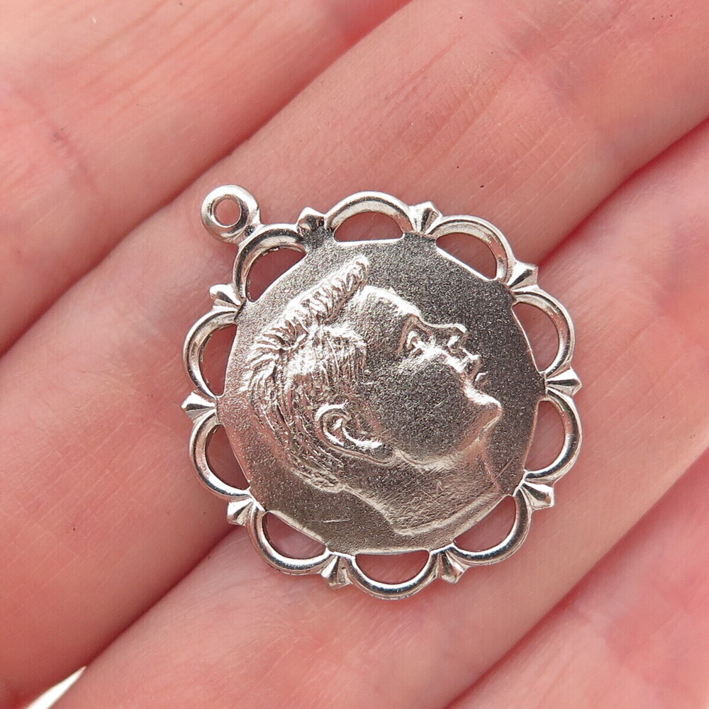 College Seal & Crest 925 Sterling Silver Vintage Boy Profile Charm Pendant